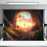 Aperturee - Aperturee Mystical Cave Entrance Sunset Glow Cross Backdrop